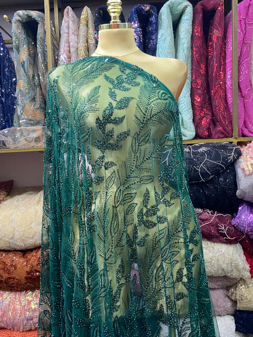 Emerald beaded lace